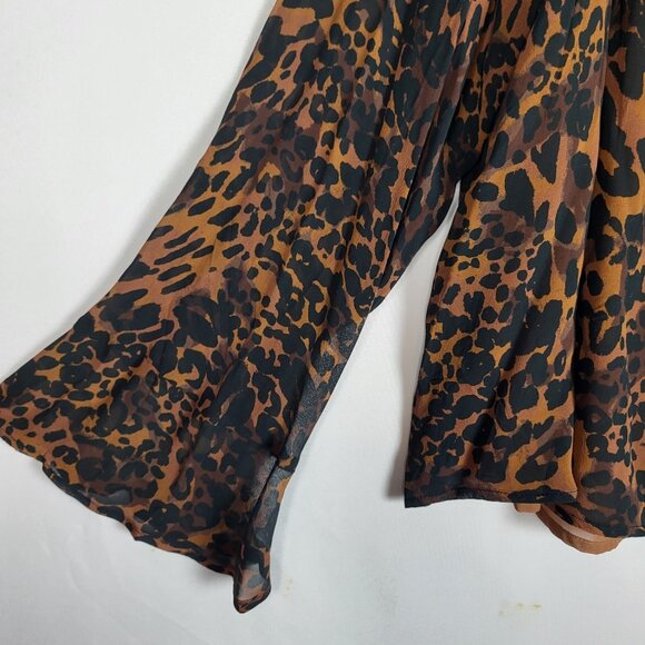 Maeve Anthropologie Animal Print Blouse Top Women's 1X Brown Black Flared Sleeve - Picture 8 of 16